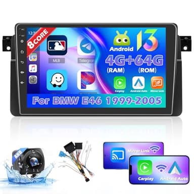 [8Cores 4G+64G] Hikity Autoradio Android 15 Für BMW 3er E46 1999-2005 9Zoll Touch Display Auto Radio mit 1280 * 720 Pixel 32EQ DSP FM RDS Wireless Carplay Android Auto GPS Navi WiFi Rückfahrkamera