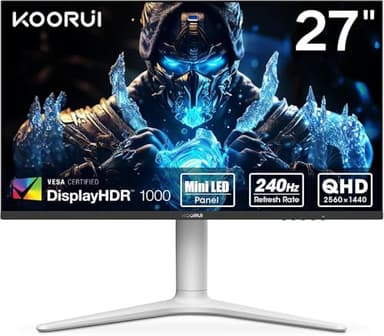 KOORUI Gaming Monitor 27 Zoll, 240Hz, VA Mini LED, 1ms, QHD Gaming Bildschirm Adaptive Sync, 2xHDMI 2.0 & DisplayPort 1.4, HDR 1000, DCI-P3 95%, VESA 75 * 75mm, Eye Care, Höhenverstellbar