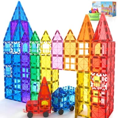 100 Magnetische Fliesen STEM Bauspielzeug mit 2 Autos, Sensorische Magnetische Bausteine für Kleinkinder und Kinder, Vorschule Montessori Spielzeug Geschenke für 3+ Jahre alte Jungen und Mädchen