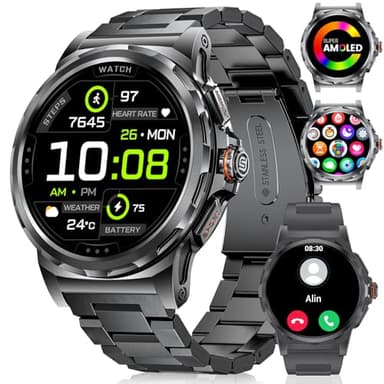 Smartwatch Herren mit Telefonfunktion,1.43" AMOLED Fitnessuhr mit 130 Sport Modi für Android iOS,Schlafmonitor Militär Männer Smart Watch,5ATM Wasserdicht Sportuhr,Aktivitätstracker