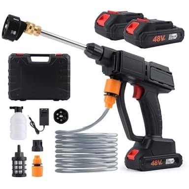 Akku Hochdruckreiniger,Max.30Bar,3L/Min,Schnurloses Hochdruckreiniger-Kit mit 2 x Wiederaufladbarem 8.0Ah Akkus,6-in-1-Düse und 5M Schlauch,Mobiler Hochdruckreiniger für Autos,Zäunen,Böden