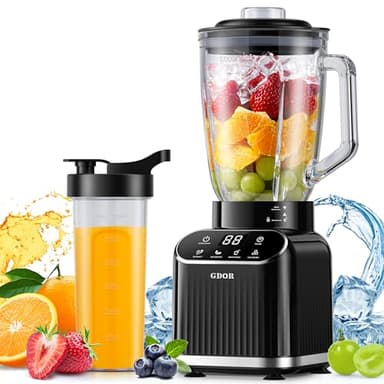 GDOR Professional Standmixer 1200W Smoothie Maker 5 Programme Mixer Smoothie Maker 1,5L Glasbehälter&700ml To-Go Becher Kombi Blender für Smoothies Shake Eiscrushen und Gefrorenes Obst Selbstreinigend