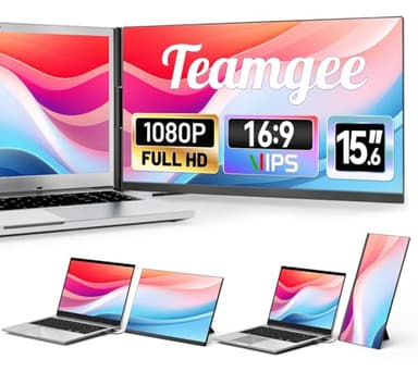 Teamgee Laptop Monitor Erweiterung 15.6, 1080P FHD IPS Portable Monitor Kompatibel mit 13“-17“ Laptops, Slim Bezel-Less Screen Extender mit abnehmbarem Stand, Plug-Play für Mac, Windows