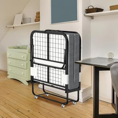 Jopassy Klappbett 90x200cm, Gästebett Klappbar mit ca.13CM Dicke Hochdichter Schaumstoff Matratze, Einzelbett mit Rollen, Metallbett bis 200kg belastbar, für Wohnzimmer,Gästezimmer,Schlafzimmer,Büro