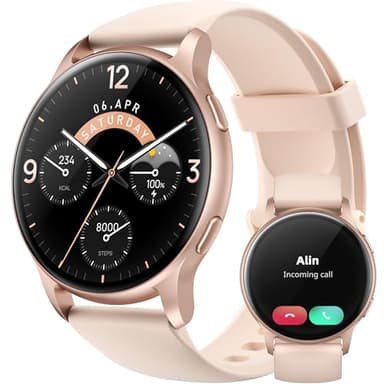 Parsonver Smartwatch Damen mit Telefonfunktion, 5ATM Wasserdicht Schwimmuhr, 44 mm Fitnessuhr Damen mit 100+ Sportmodi, Herzfrequenz und Schlaftracking, Smart Watch für Android & iPhone, Roségold, SR3