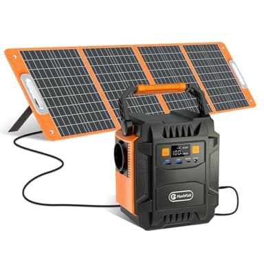 FlashFish 200W Tragbare Powerstation mit Solarpanel 100W, 172.8Wh Solargenerator mit LED Licht, 230V AC-Ausgang Reiner Sinuswelle, Notstromaggregat Akku für Camping, Reise, Abenteuer, Notfälle