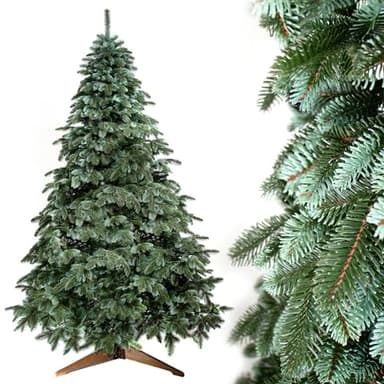 Evergreen Tree® Künstlicher Weihnachtsbaum 210 cm - Premium Tannenbaum Künstlich 100% Spritzguss Weihnachtsbaum mit Ständer aus Naturholz, Made in EU - Artificial Christmas Tree