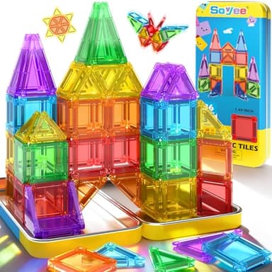 Soyee Magnetische Bausteine Reisespielzeug mit Metallbox Mini-Magnetbausteine für Kinder STEM Sensorisches Spielzeug Kleinkindspielzeug für Reisen Spielzeug Geschenk Jungen und Mädchen ab 3 Jahren