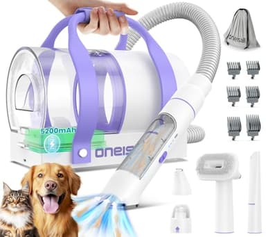 oneisall akku Staubsauger Kabellos Tierhaare, 5200mAh Hundehaarstaubsauger mit Schermaschine, Nagelschleifer, Pfotentrimmer, Hundebürste für Haustiere, Leise Geeignet für innen und außen (Violett)