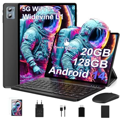 DEERTiME 2025 Neueste Android 14 Tablet 10 Zoll, 20GB RAM+128GB ROM/TF 2TB, WLAN 6, 5G+2.4G WLAN,8-Core,WideVine L1,1280 * 800 FHD IPS,6000mAh,8MP+5MP,BT5.0,GMS Tablet Mit Tastatur und Maus - Schwarz