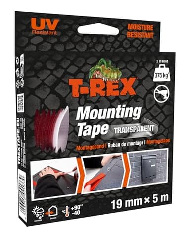 T-REX Mounting Tape – Doppelseitiges Klebeband extra stark für Montagearbeiten im Innen- & Außenbereich – Dauerhafte Anwendungen ohne Bohren oder Schrauben – hält bis zu 375kg – 19mm x 5m