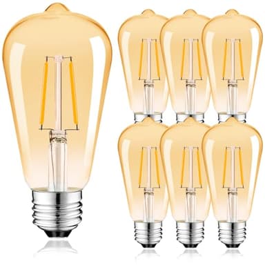 Suncan 2W Edison Vintage Glühbirne E27, LED Glühbirnen mit geringer Wattzahl, Ersetzt 15W, ST64 Filamente LED Lampe, Antike LED Birne,180LM, Warmweiß, Amber Glas, 6er Set