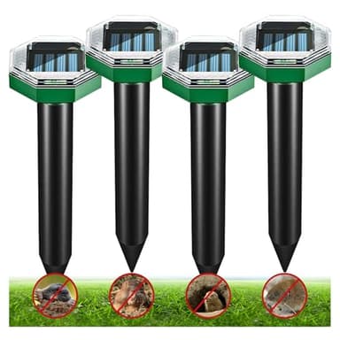 Maulwurf Vertreiber Wühlmaussch, Solar Maulwurfschreck 4 stück, Ultrasonic Maulwurfabwehr für Mäuse Wühlmäuse Maulwürfe Schlange Erdhörnchen, IP65 wasserdichter Maulwurf Vertreiber für Garten