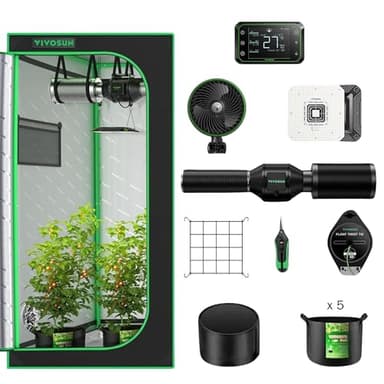 Premium Growzelt Komplettset mit Grow Zubehöre, High-Tech Growing Tent Kit mit Smart-Controller, Vollspektrum LED Pflanzenlampe, Ventilator, Belüftungssystem (60x60x160cm)