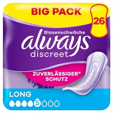 Always Discreet Inkontinenzeinlagen Für Frauen Long 26 Stück Rundumschutz Unglaubliche Diskretion