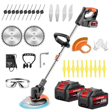 Rasentrimmer Mit Akku Für Makita Rasentrimmer, 5 in 1 Akku Freischneider Mit 2X4.0Ah Akku Und 5 Arten Klingen Akku Rasentrimmer für Rasen, Garten