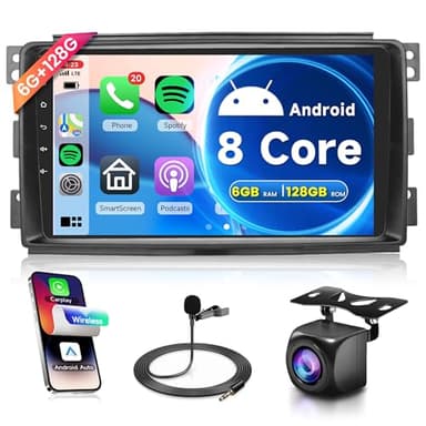 6G+128G 8 Core Wireless Carplay Android Autoradio 2 Din für Mercedes Benz Smart Fortwo 451 2005-2010 9 Zoll Autoradio mit Android Auto Navi GPS WiFi Mirror Link Bluetooth FM/RDS/DSP/SWC Rückfahrkamera