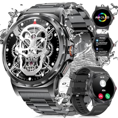 LIGE Smartwatch Herren mit Telefonfunktion für Android iOS, 1,43''AMOLED-Always On Smartwatch mit Kalorien, 5ATM Wasserdicht/120+ Sportmodi Outdoor Sportuhr mit Schrittzähler