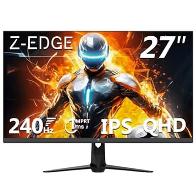 Z-Edge 27 Zoll 240Hz QHD Gaming Monitor IPS Monitor 1ms 2560x1440 LED Monitor, 400cd/m² Helligkeit, HDR10, FreeSync, DisplayPort (240Hz), HDMI (144Hz), VESA Kompatibel - Schwarz