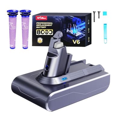 V6 Akku, FLYLINKTECH 8.0Ah Ersatzakku für Dyson V6 Serie DC62 DC59 DC58 DC61 DC72 DC74 Animal SV03 SV04 SV05 SV06 SV07 SV09 Staubsauger Mit 2 Filtern