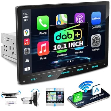 URVOLAX DAB+ Autoradio mit Bildschirm,10,1 Zoll Wireless Apple Carplay Android Auto, 1 Din Bluetooth Auto Radio Touch Display, Car Play Monitor mit MirrorLink/Navi/RDS/FM/AM/SWC/EQ/Rückfahrkamera