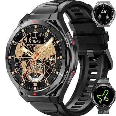 GPS Smartwatch Herren mit 560 mAh,1.43'' Amoled Display, 150+ Sportmodi, 5ATM Wasserdicht,Kompass/Barometerdruck/Höhenmesser, Fitnessuhr Herren, 24/7 Herzfrequenz,SpO2,Schlafmonitor für Android iOS
