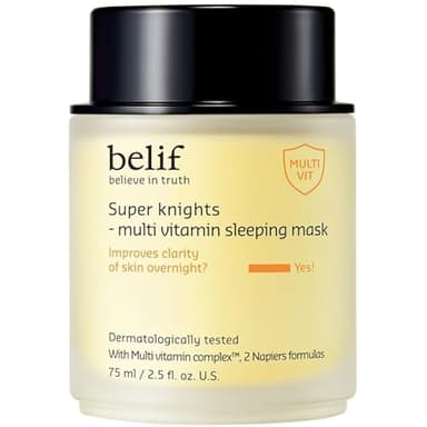 belif Super Knights – Nachtmaske mit Multivitamin & Niacinamid | Feuchtigkeitsspendende Overnight-Maske gegen fahle Haut & Pigmentflecken, Vitamin-C-Gesichtsmaske, Koreanische Hautpflege, 75ml