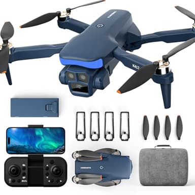 K417 Drohne mit 2 Kameras 1080P HD 90° Elektrisch Verstellbare Drohn FPV Übertragung,Blaue LED-Leuchten Faltbar Leicht Fernbedienung Optische Flussortung 3D-Flip,Modularer Batterie,für Adults Anfänger
