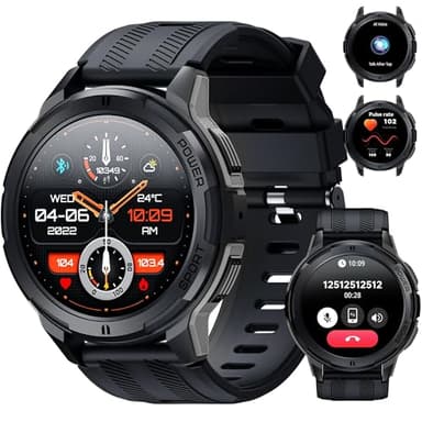 OUKITEL Smartwatch Herren BT10, 5ATM Wasserdicht Fitness Watch 123 Sportmodi Tracker, 1,43" AMOLED Display, 410mAh Akku reicht für 15 Tage, Armbanduhr mit Pulsmesser Schlafmonitor für Android iOS