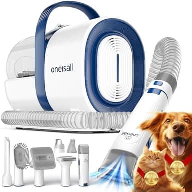 oneisall Hundeschermaschine mit Staubsauger, Super Saugkraft mit 12000 Pa Saugt 99.99% der Tierhaare, Leise Schermaschine Hund Katze Hundehaarschneidemaschine mit 7 Pflegewerkzeugen