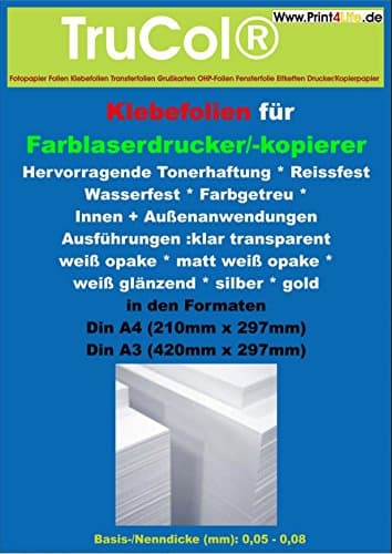 10x A3 selbstklebend glänzend KLARE transparente Polyester- Folie Klebefolie Druckerfolie zum Bedrucken, Wetterfest, Outdoor für Laserdrucker + Kopierer. Für lackierte Flache + Glatte Oberflächen
