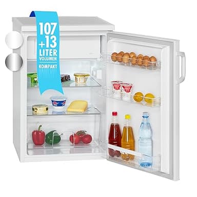 Bomann® Kühlschrank mit Gefrierfach | Getränkekühlschrank mit 120L Nutzinhalt und 2 Glasablagen | Türanschlag wechselbar | kleiner Kühlschrank mit stufenloser Temperaturregelung | KS 2194.1 weiß