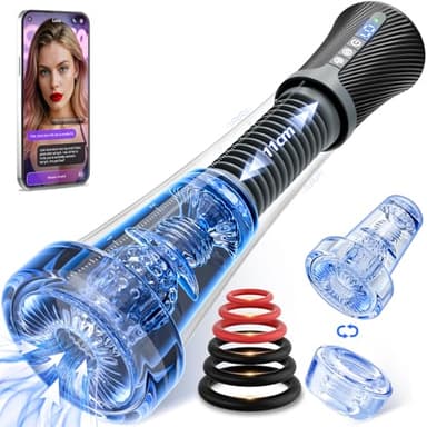 Gobeken Sex Spielzeug für die Männer Ei Masturbatoren Masturbieren für Männer mit 9 Feder Vibration & 5 Vakuum Saugen APP, Masturbator Blowjob Eichel Taschenmuschi Vibratorensets Penispumpe 2 Liner