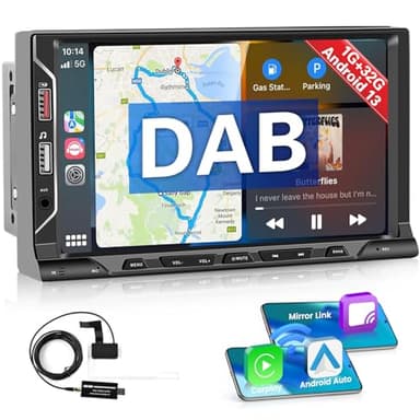 Hikity Autoradio DAB+ Doppel Din Android 13 mit Navi 7 Zoll Touch Bildschirm Carplay Android Auto Audio Radio mit Bluetooth-Freisprecheinrichtung Mirror Link WiFi unterstützen Rückfahrkamera AUX