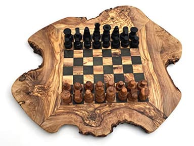 Generisch Schachspiel rustikal, Schachbrett Gr. M inkl. Schachfiguren, Olivenholz, Handarbeit - Brettspiel - Schachspiel - ab 8 Jahren