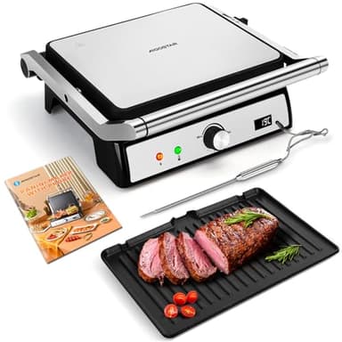 Aigostar Panini Grill, Sandwichtoaster mit Lebensmittel-Sonde, Kontaktgrill, Herausnehmbaren Antihaft-Platten, 2000W, Automatischer Temperaturregelung, 180° Flach Aufklappbar, Max Pro