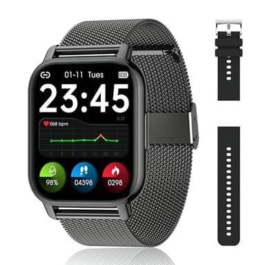 Popglory Smartwatch Herren Damen, 1.85" Fitnessuhr mit Blutdruckmessung Telefonfunktion Sprachsteuerung Herzfrequenz, 100+ Sportmodi Fitness Tracker Schrittzähler Schlaf SpO2, für Android iOS