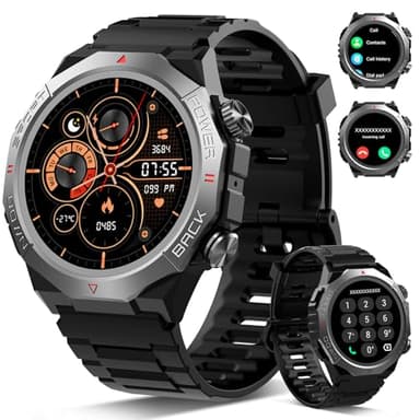 Militär Smartwatch Herren Damen, Smart Watch mitTelefonfunktion 1,39" Touchscreen, Herzfrequenzmonitor Schlafmonitor IP68 Wasserdicht Sportuhr, 110+ Sportmodi Fitnessuhr für iOS Android, Schwarz
