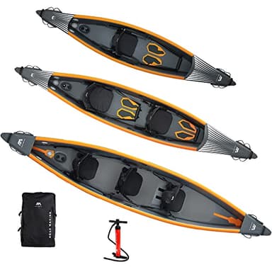 Aqua Marina , Kajak aufblasbar im Set für 1 Person Tomahawk AIR-K 12‘4“ Paddelboot Kanu mit Sitz, Pumpe, Rucksack 375 x 72 cm