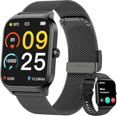 KALINCO Smartwatch Herren Damen, Blutdruckuhr mit Bluetooth-Telefonie, AI Fitness Tracker mit Herzfrequenz SpO2 Stress, 100+ Sportmodi Fitnessuhr,Weltuhr, Schlafanalyse, Geschenkideen für iOS Android