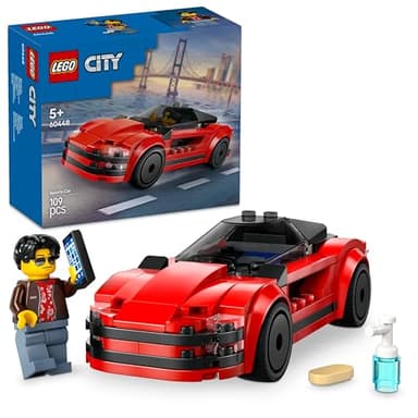 LEGO City Roter Sportwagen - Rennwagen Spielzeug für Jungen und Mädchen ab 5 Jahren - Geschenk zum Geburtstag oder für die Feiertage - Fahrer Minifigur mit Handy und Putzzeug 60448