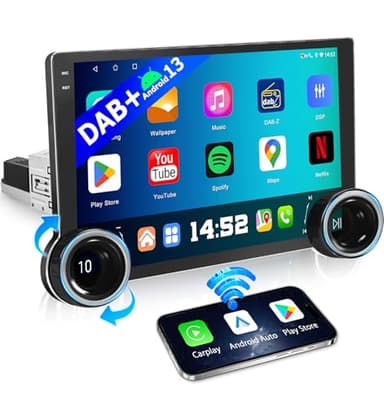 URVOLAX Autoradio mit Bildschirm Android 13, 10,1 Zoll 1 Din DAB+ Android Auto Radio Apple Carplay Display Touch Screen mit Navi Bluetooth 5.4, Wireless Car Play mit Knöpfen Mirrorlink FM RDS SWC EQ