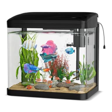 Aquarium Komplettset, GuKKK Nano Aquarium Stabiles Einsteigerbecken mit LED-Beleuchtung und Eingebautem Filtersystem, für Fisch, Aquariu Becken stoßfest,Schwarz (6L)