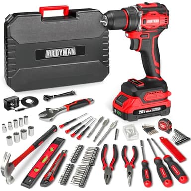 Alloyman 20V MAX Akku Bohrschrauber Set, Werkzeugkoffer mit Akkuschrauber, bürstenloser Motor, 1800 U/min, max 60 Nm Drehmoment, für tägliche Projekte und Reparaturen
