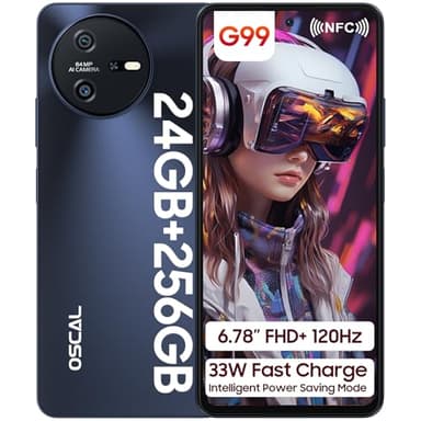 OSCAL Tiger 12 Gaming Smartphone 120Hz, Helio G99 Smartphone 256GB+24GB/1TB TF, 6,78 Zoll FHD+ 2.4K Android Handy 33W Schnellladen 5000mAh, 64MP+13MP, 4G Dual SIM, Face ID/Fingerabdruck, NFC, Schwarz