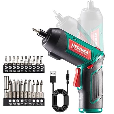 HYCHIKA Akkuschrauber, Cordless Screwdriver 6N·m Drehmoment und 2000mAh Akku 3,6V mit 20 Zubehörteilen, LED Licht, Magnetfutter für Schrauben