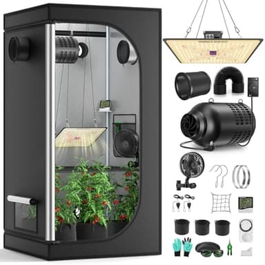 MINENICE Growzelt Komplettset mit M1000 LED Vollspektrum Grow Lampe 60x60x140cm Grow Tent 4" 215 CFM 3000RPM Ruhiges und Effizientes Belüftungssatz, 4-Gang-Lüfter, Hydroponics Indoor Growing Tent Set