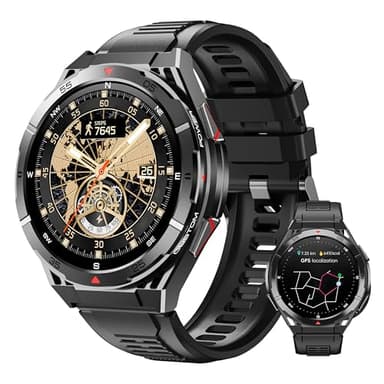 OUKITEL GPS Smartwatch Herren BT12-5ATM Wasserdicht Militär Fitnessuhr, 1,43 Zoll AMOLED Display mit Herzfrequenz Oxymetrie Schlafüberwachung Kompass Luftdruck, 480mAh Akku 100+ Sportmodi