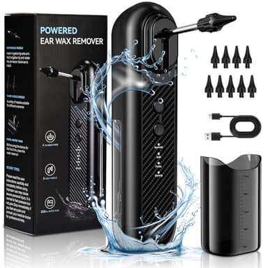 Wush Ohrenschmalz Entferner, ETELIAR Elektrischer Ohrenreiniger inkl. 10 Düsen, Ohrendusche Mit 4 Druckmodi IPX7 Wasserdicht, Wish Ohrenreiniger für Erwachsene Kinde, Schwarz