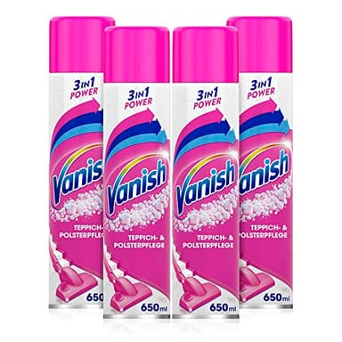 Vanish Polster- und Teppichreiniger Schaum – 4 x 650 ml – Reinigungsmittel für Teppich und Polster – Extra stark gegen Schmutz, schlechten Geruch und Staub
